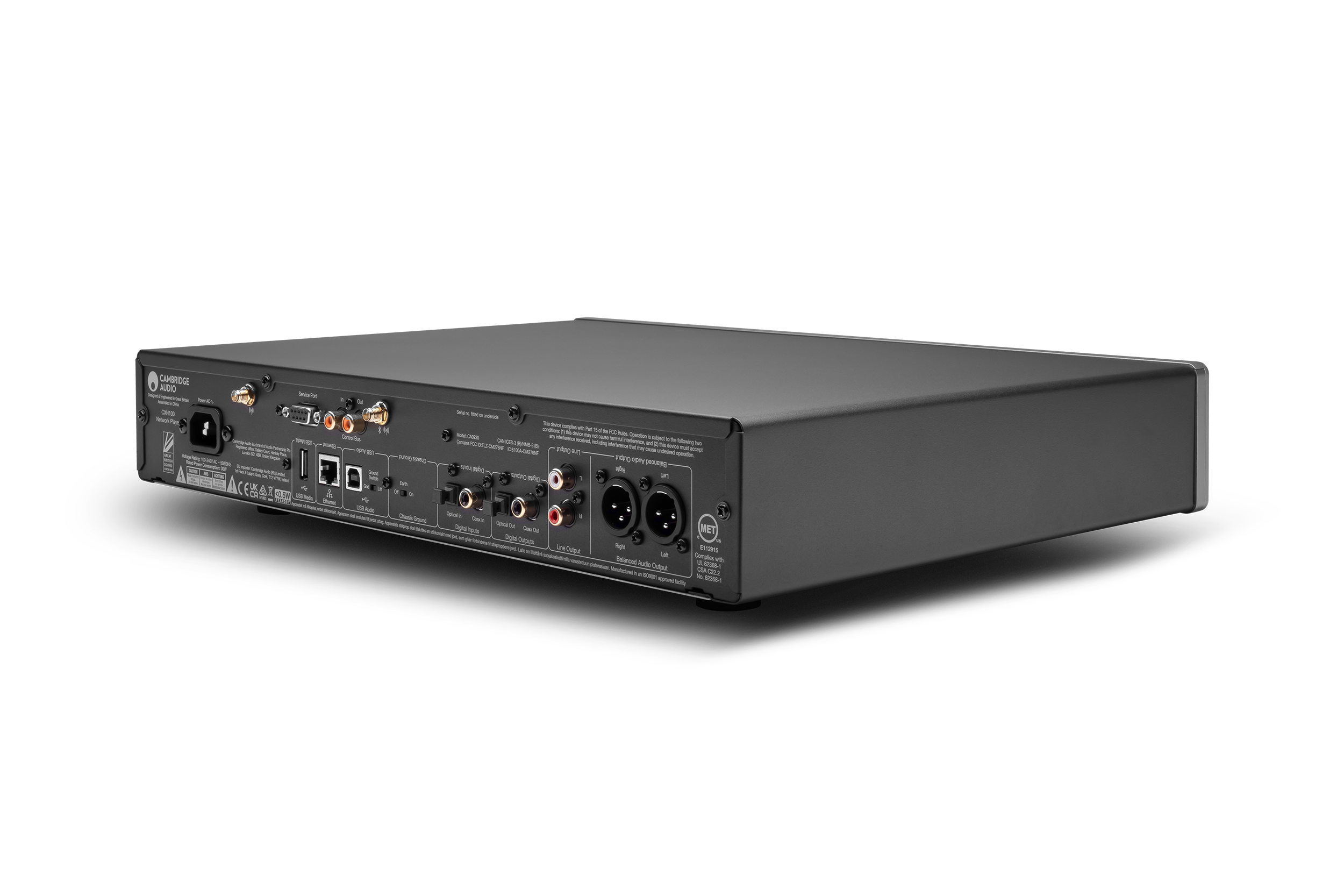 Cambridge Audio CXN 100 Network Player, angled rear view