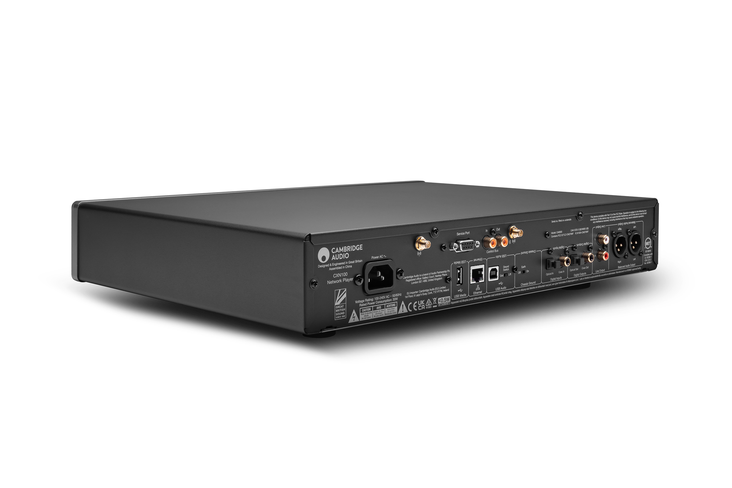 Cambridge Audio CXN 100 Network Player, angled rear view