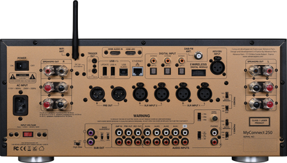 The Advance Paris MyConnect 250 is an audiophile “All-in-One” with a double toroidal transformer for power supply and many features such as streaming, CD, FM / DAB radio. rear image