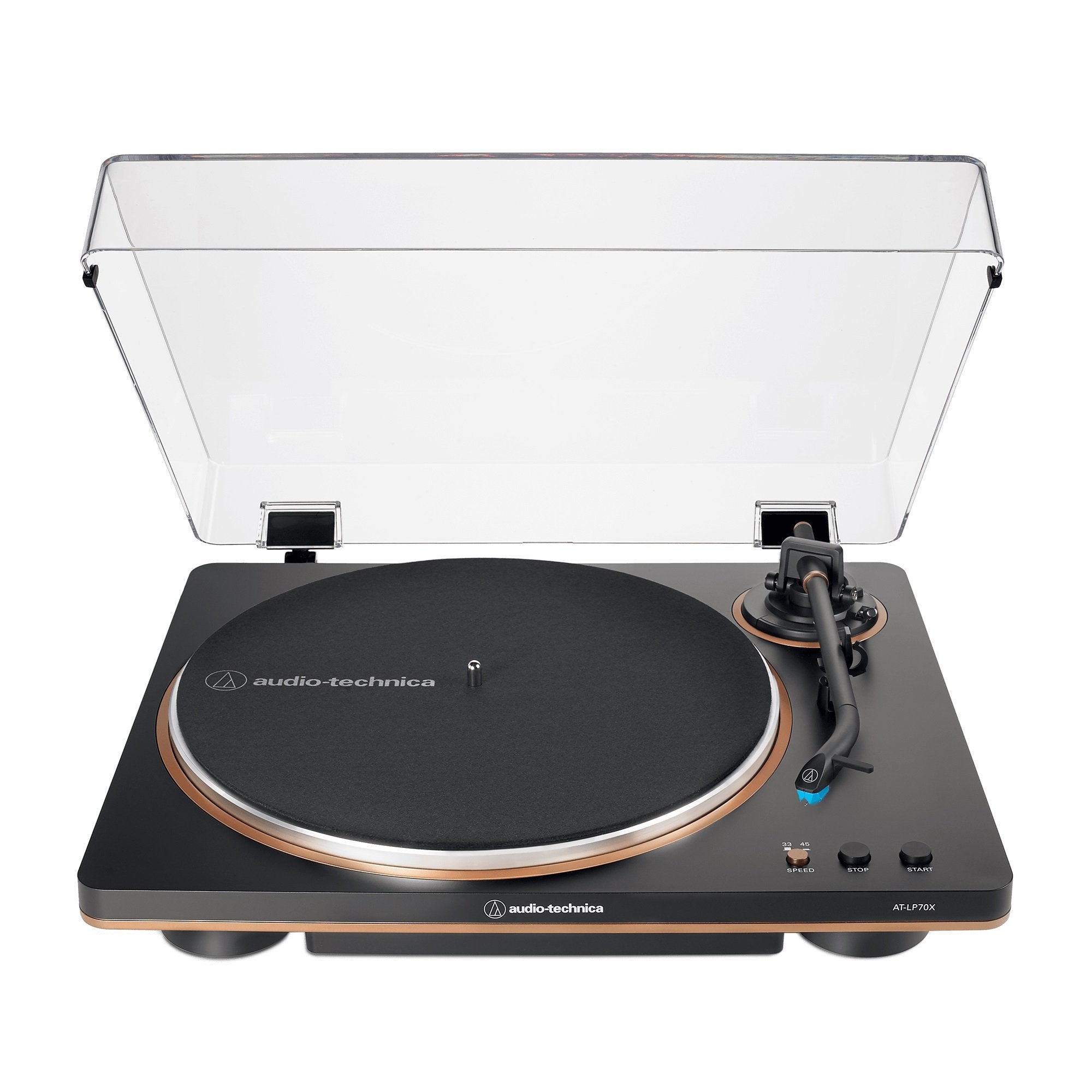 Audio Technica AT LP70X BZ Automatic Turntable, front, dustcover open