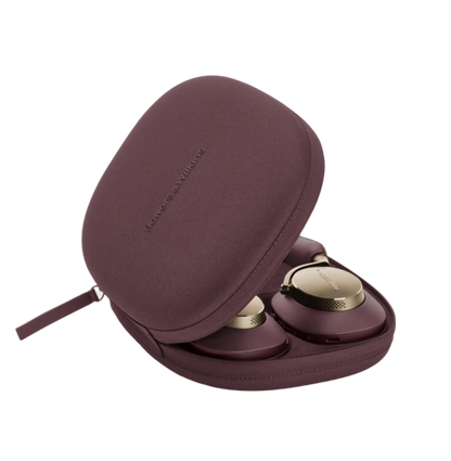 B&W Px8 Noise Cancelling Headphones in Royal Burgundy. Image of case