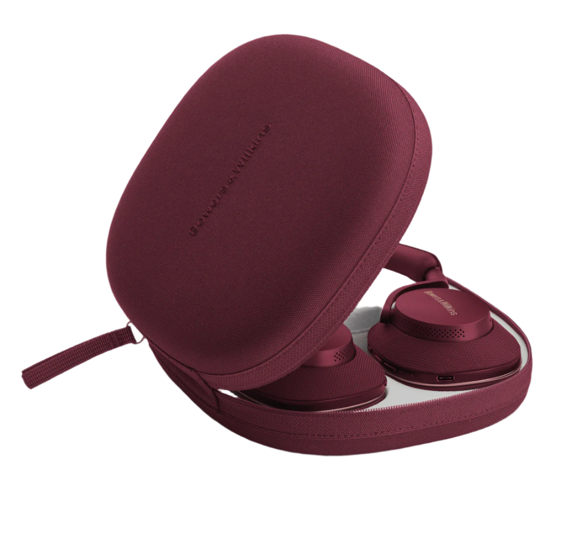 B&W Px7 S2e Noise Cancelling Headphones in Ruby Red, in case