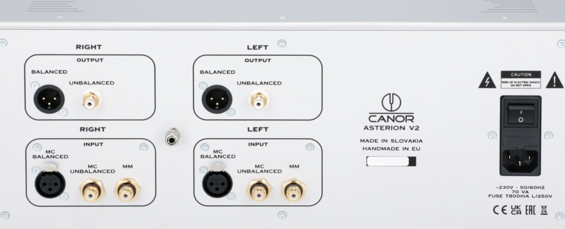 Canor Asterion V2 Tube Phono Preamplifier in white.  Back image