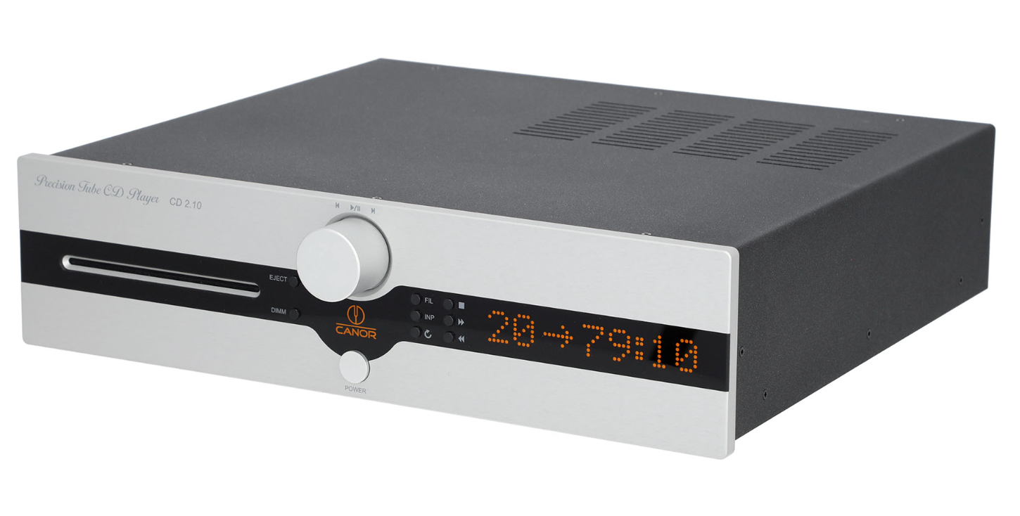 Canor CD 2.10 Tube CD Player and DAC in silver, angled