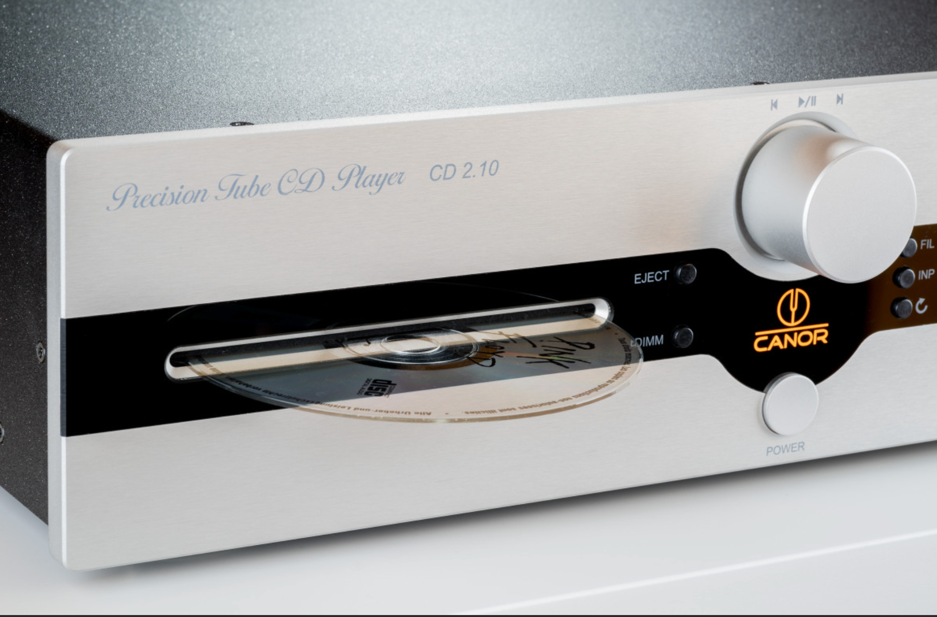 Canor CD 2.10 Tube CD Player and DAC in silver, with disc