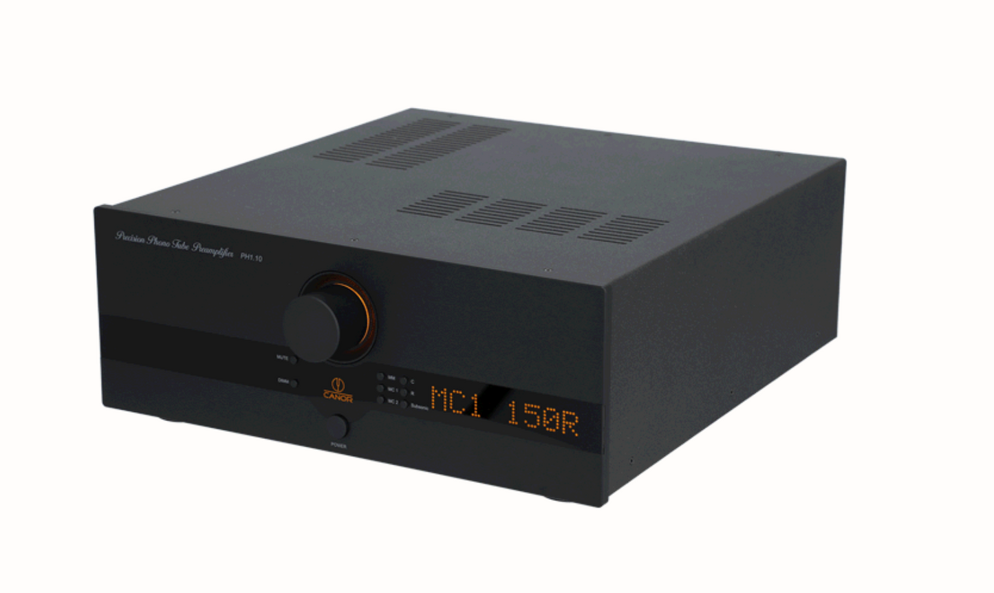 Canor PH 1.10 Tube Phono Preamplifier in black, angled image