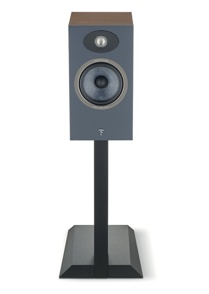 Focal Theva N°1 2-way Bookshelf Speakers in Darkwood.  Individual speaker shown on stand - sold separately, without grille