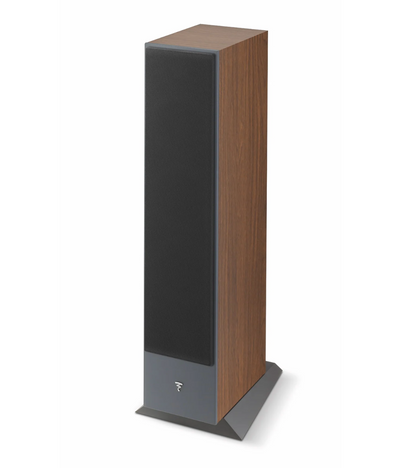 Focal Theva No.2 3-Way Floorstanding Speakers, in dark wood.  Image of individual speaker with grille