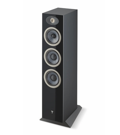 Focal Theva No.2 3-Way Floorstanding Speakers, in high gloss black.  Image of individual speaker without grille