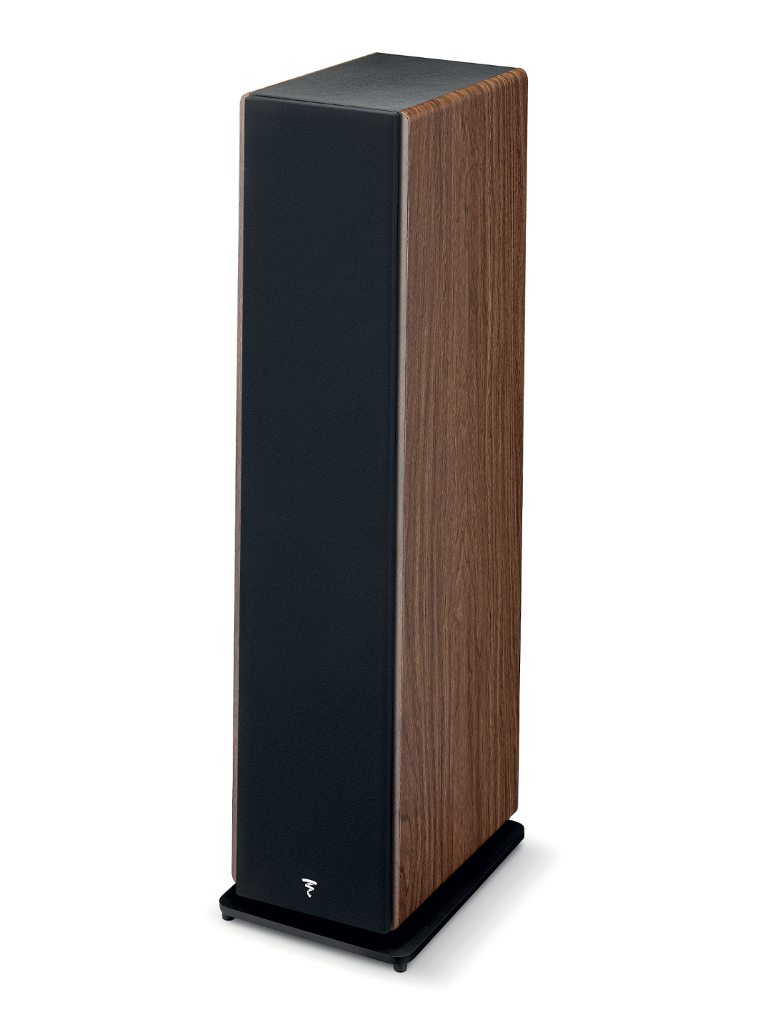 Focal Vestia No.2 3-Way Floorstanding Speakers in Dark Wood, on angle with mesh