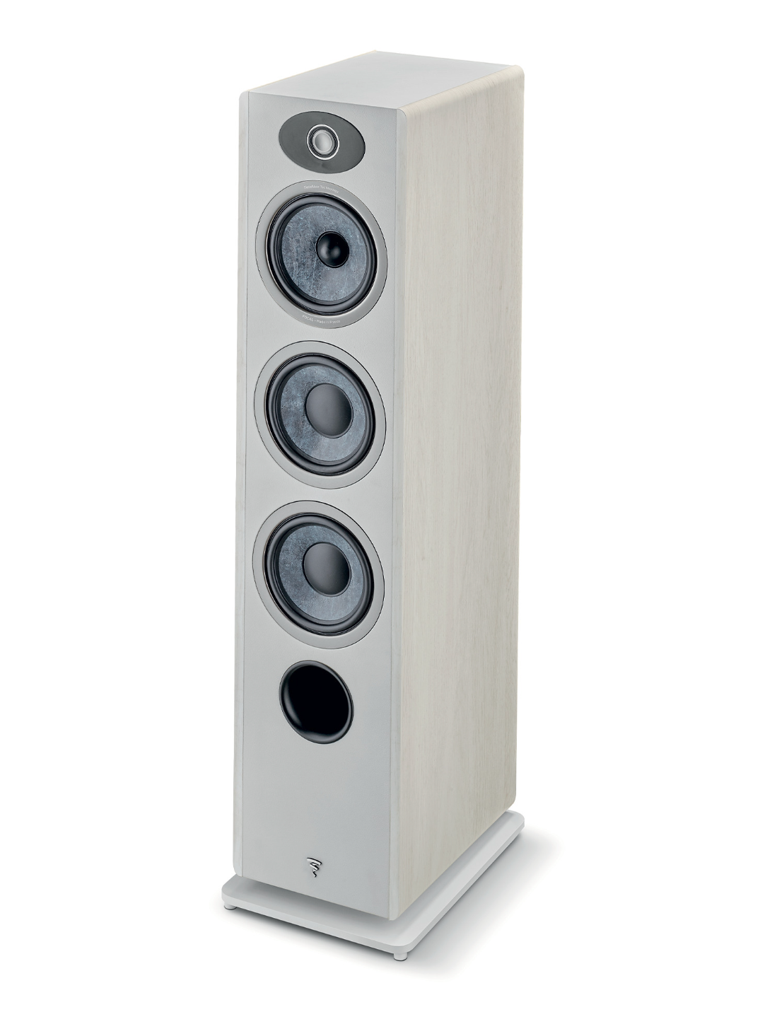 Focal Vestia No.2 3-Way Floorstanding Speakers in Light Wood, on angle with no grille