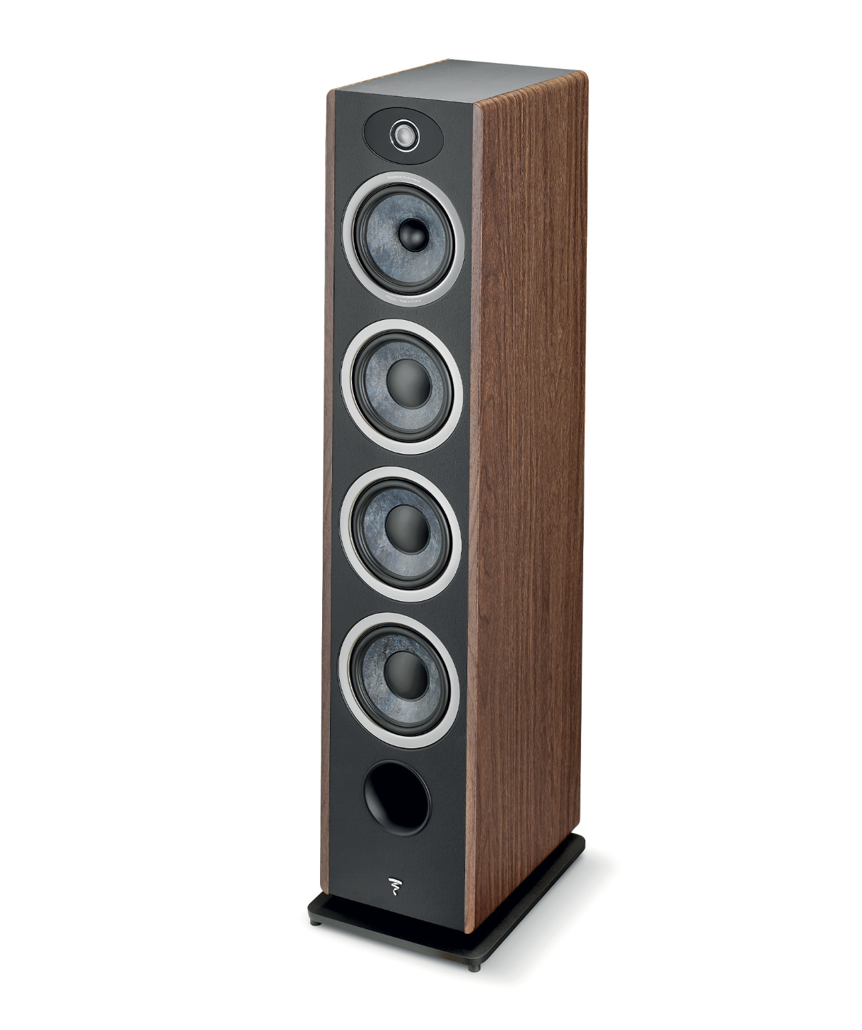 Focal Vestia No.3 3-Way Floorstanding Speakers in Dark Wood, on angle without grille