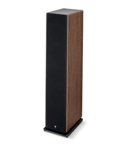 Focal Vestia No.3 3-Way Floorstanding Speakers in Dark Wood, angled with grille