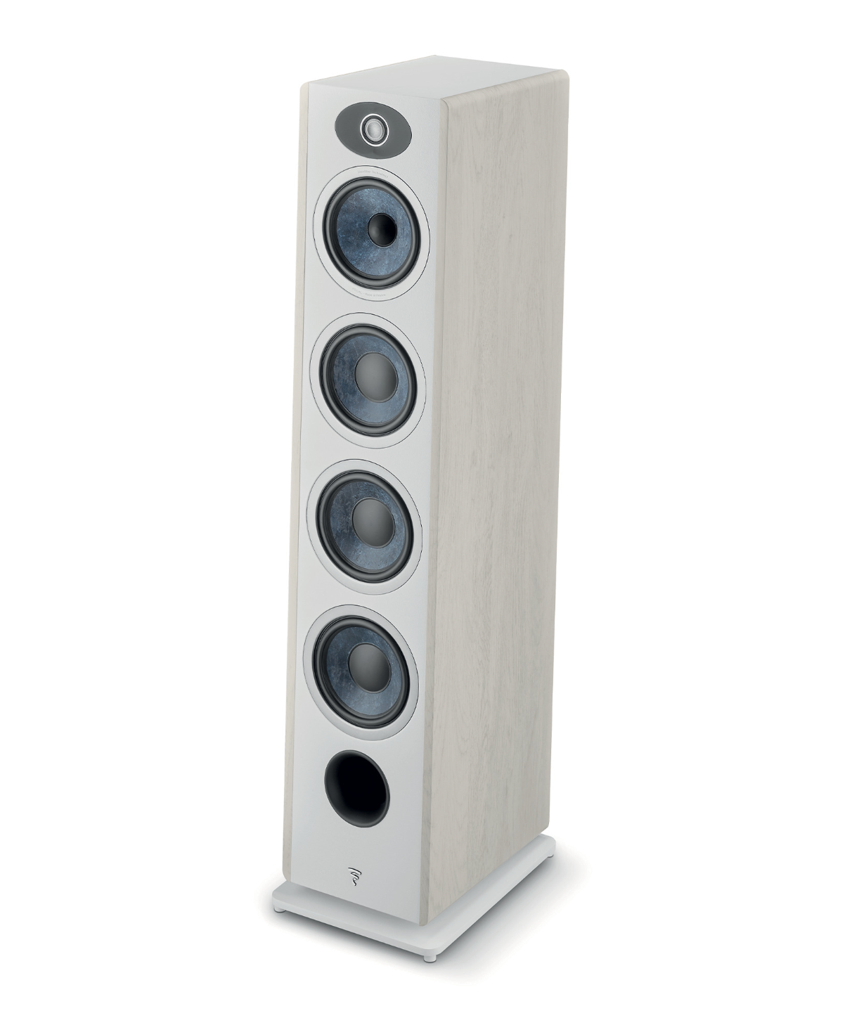 Focal Vestia No.3 3-Way Floorstanding Speakers in Light Wood, angled without grille