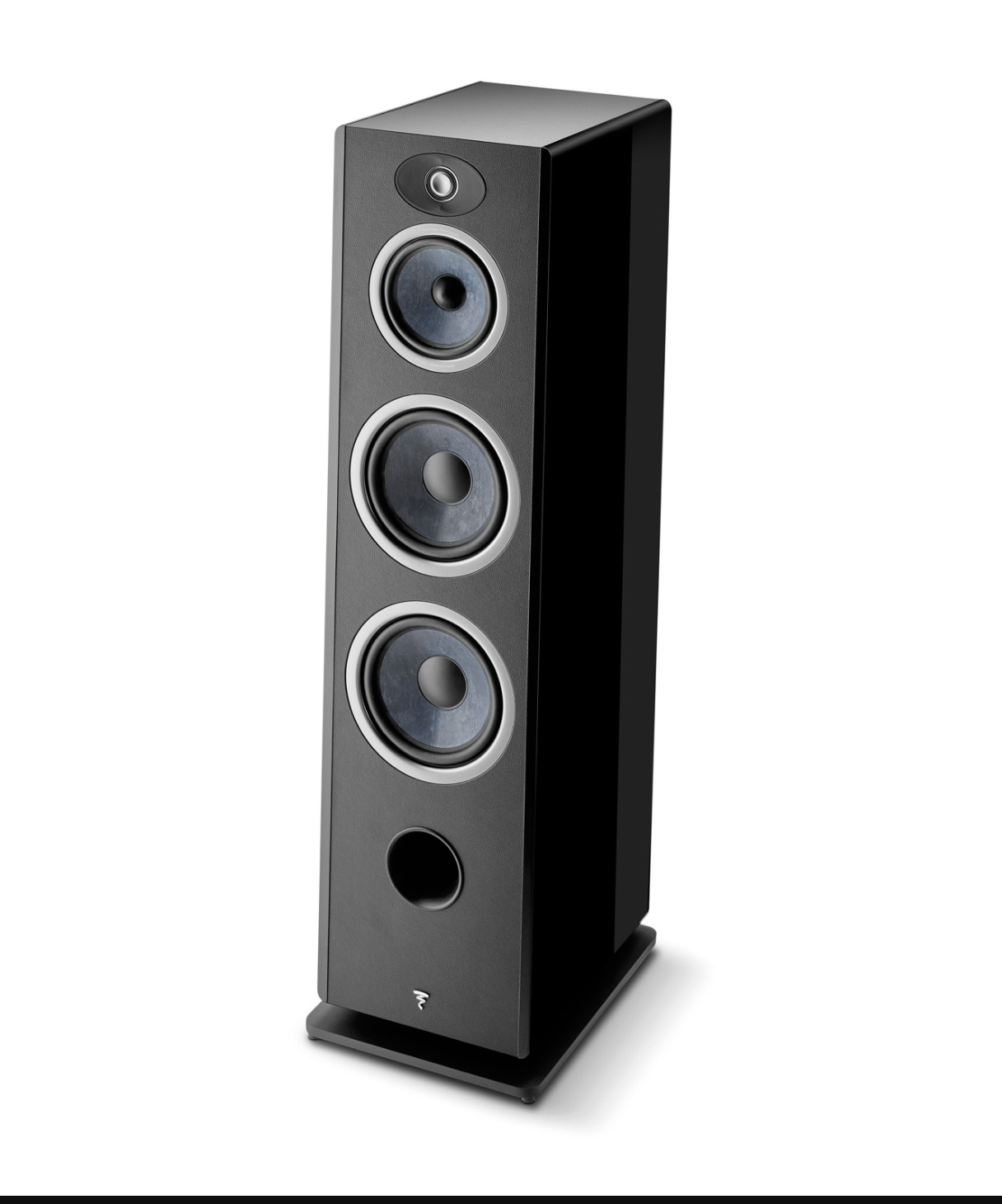 Focal Vestia No.4 3-Way Floorstanding Speakers in Black, on angle without grille