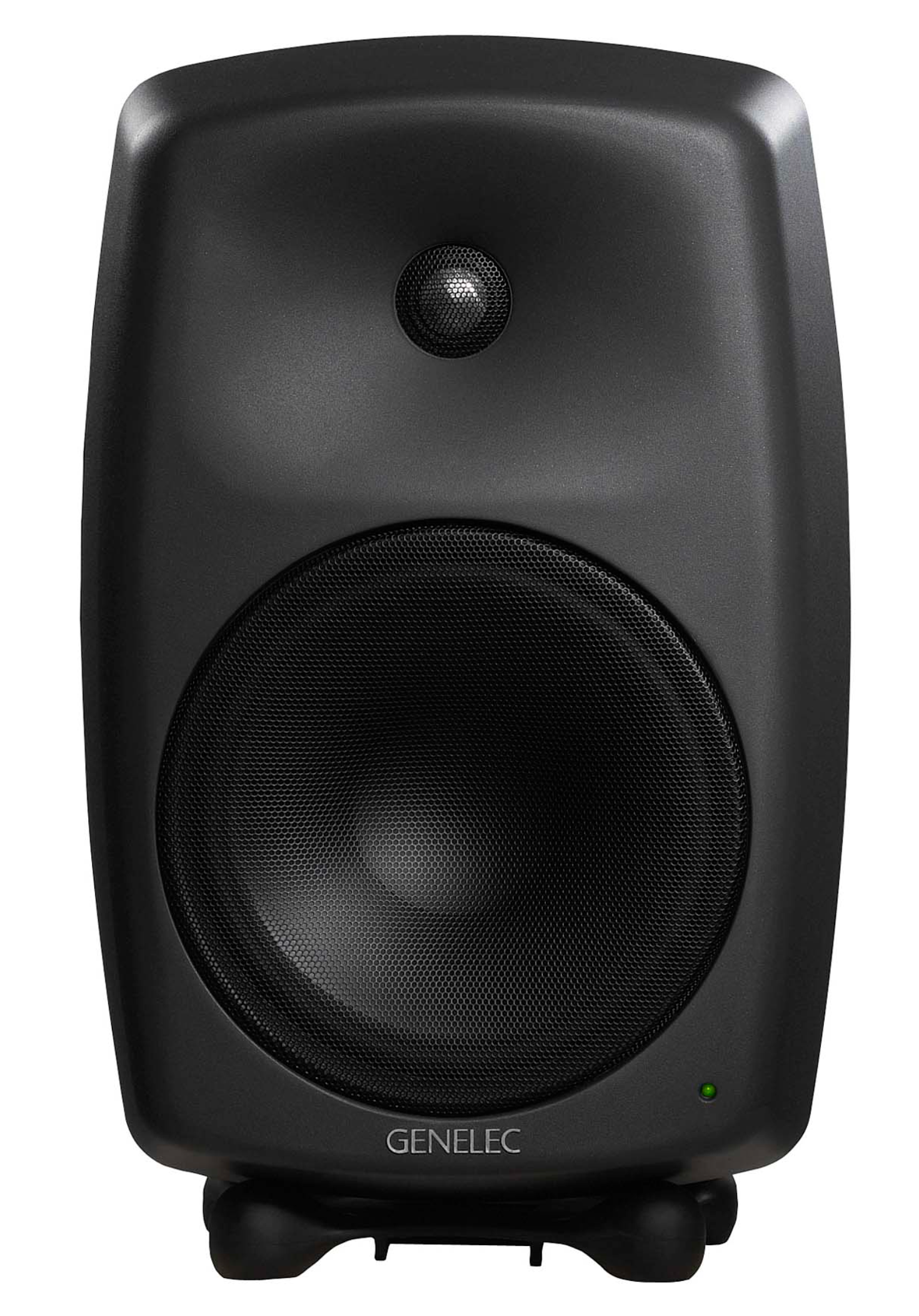 Genelec 8050B Studio Monitors in dark gray.  Front Image