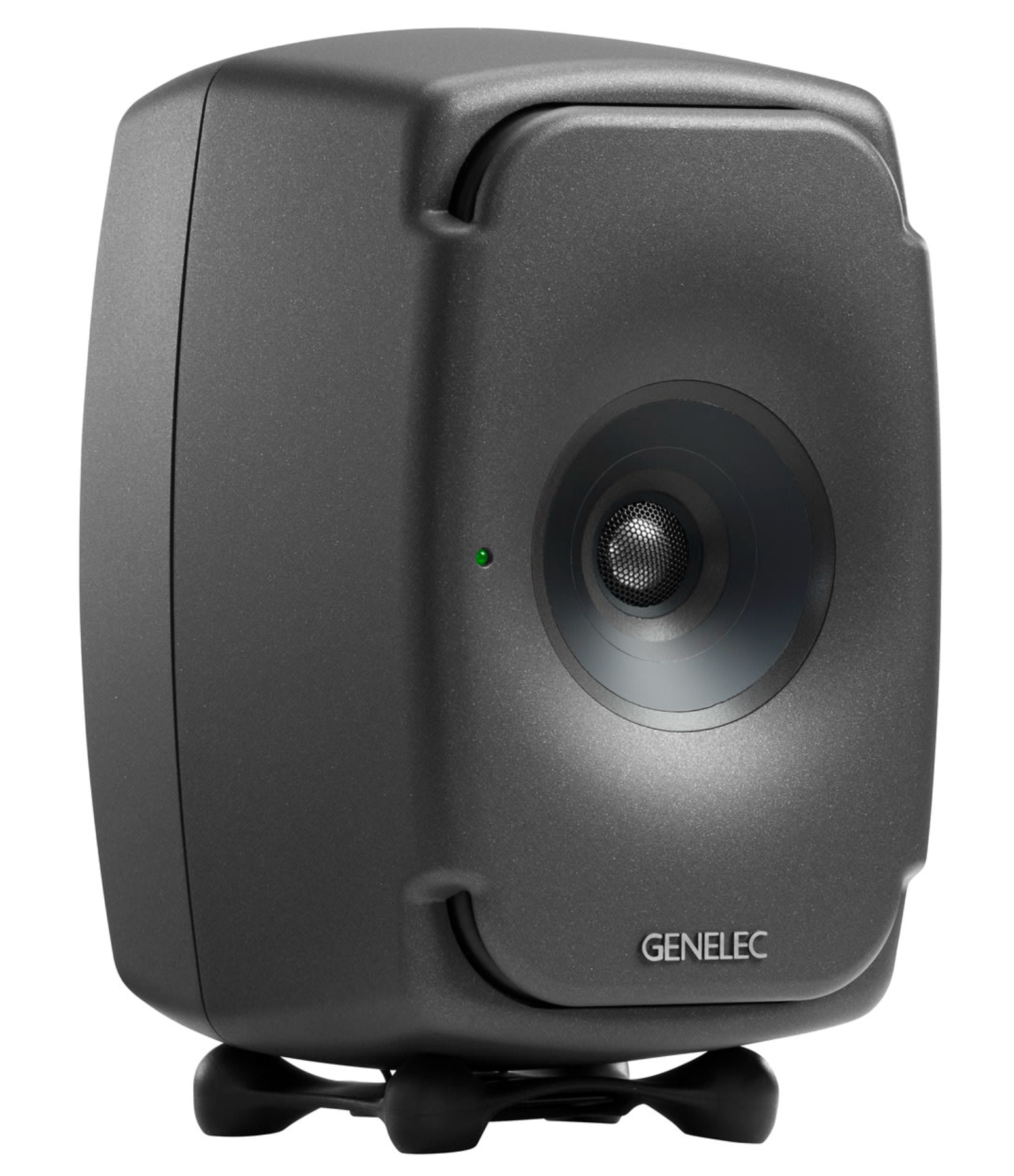 Genelec 8331A SAM Active Studio Monitors in Dark Gray. Angled image