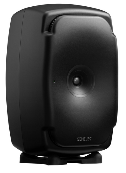 Genelec 8361A SAM Active Studio Monitors in Black. Angled image