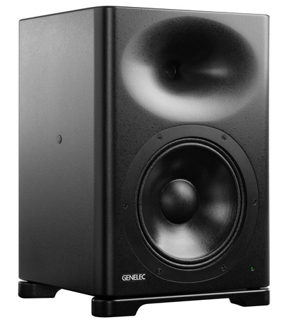 Genelec S360 SAM Active Studio Monitors in Black. Angled image