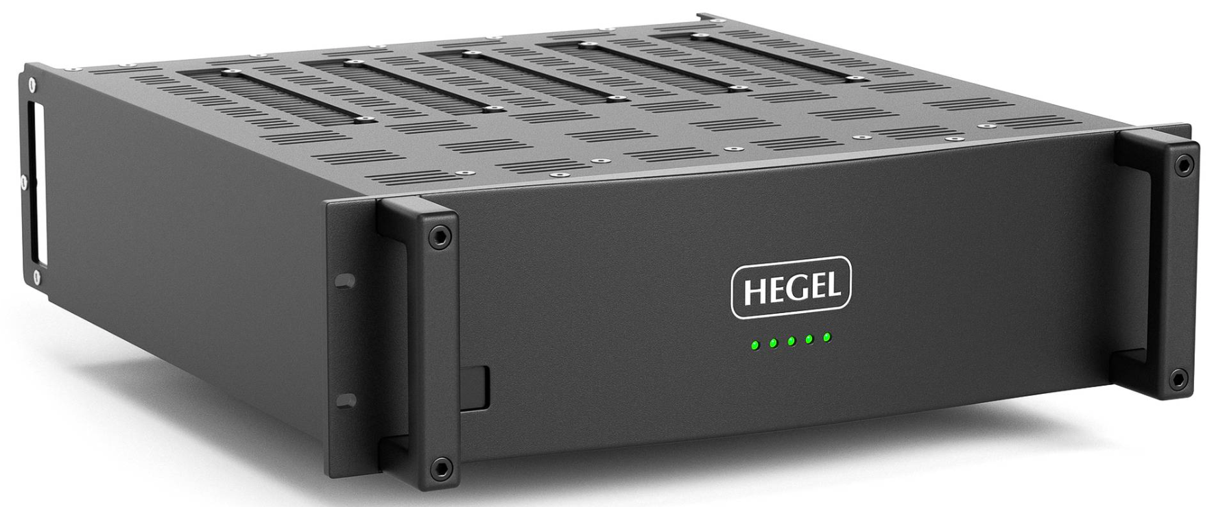 HEGEL C55 5 Channel Power Amplifier, front , angled imageof unit