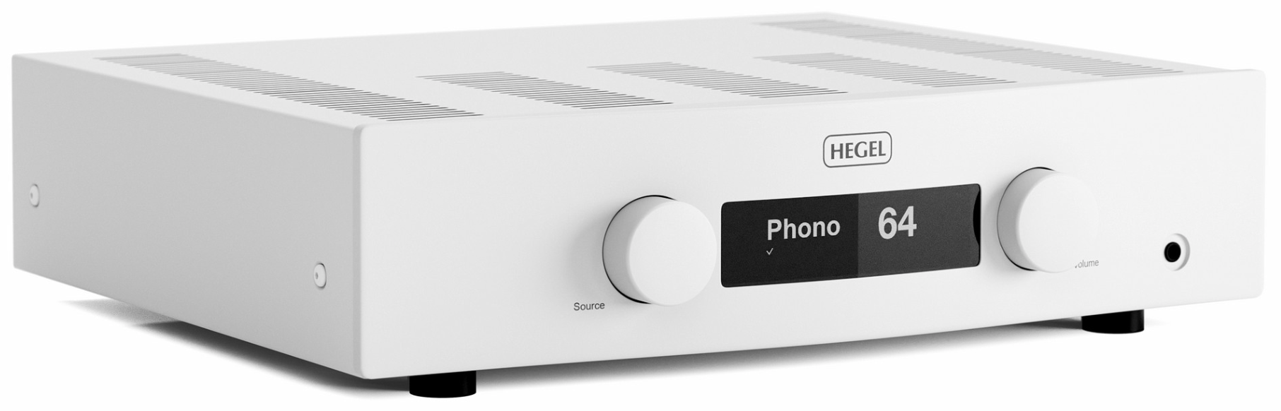 Hegel H190 Integrated Amplifier in White, front, angled view of unit