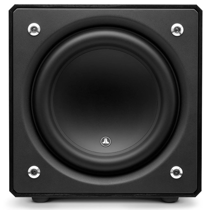 JL Audio E-Sub e112 12-inch Subwoofer in Black Ash. Front of unit, no grille  