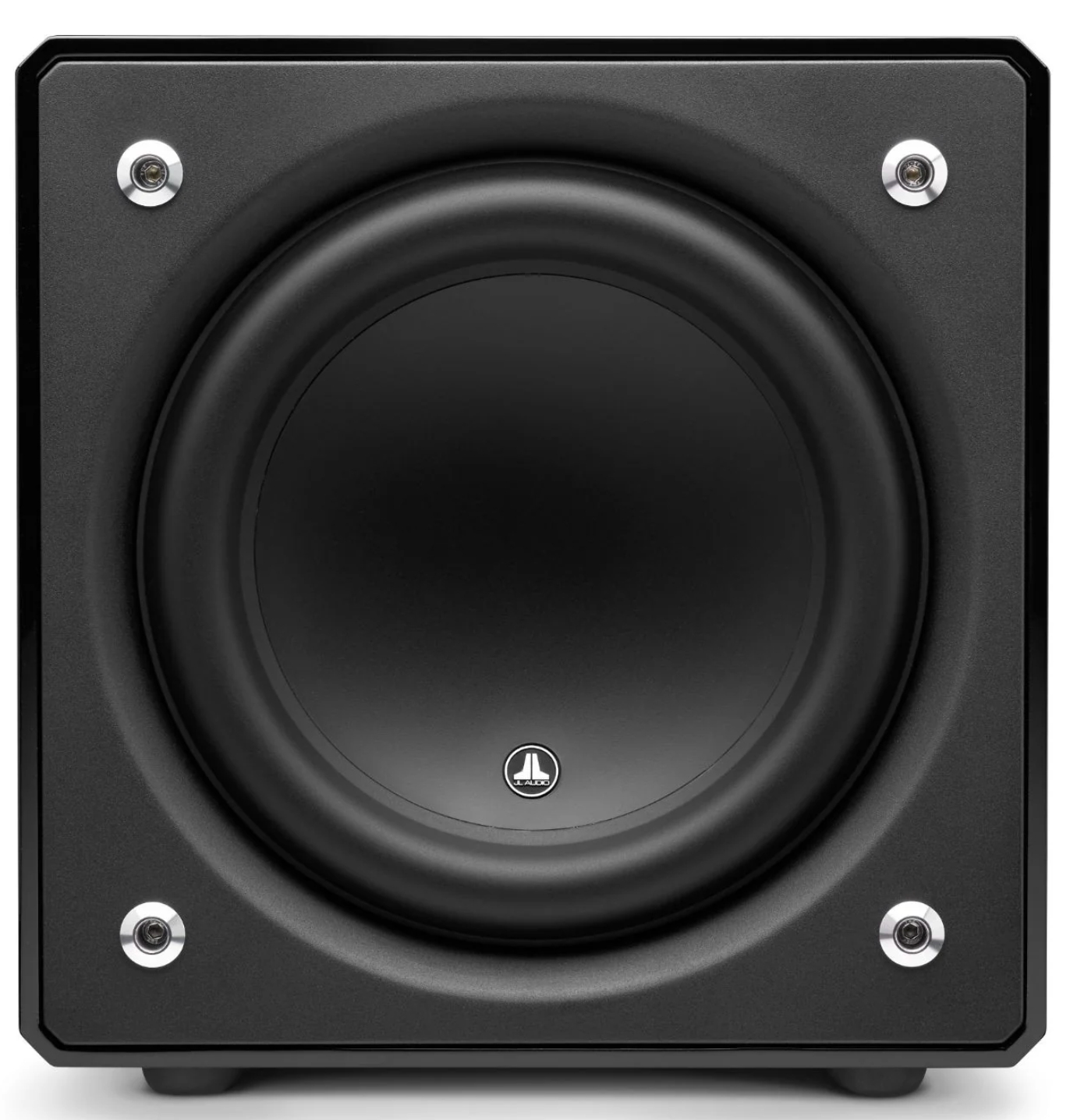 JL Audio E-Sub e112 12-inch Subwoofer in Black Gloss. Front of unit, no grille