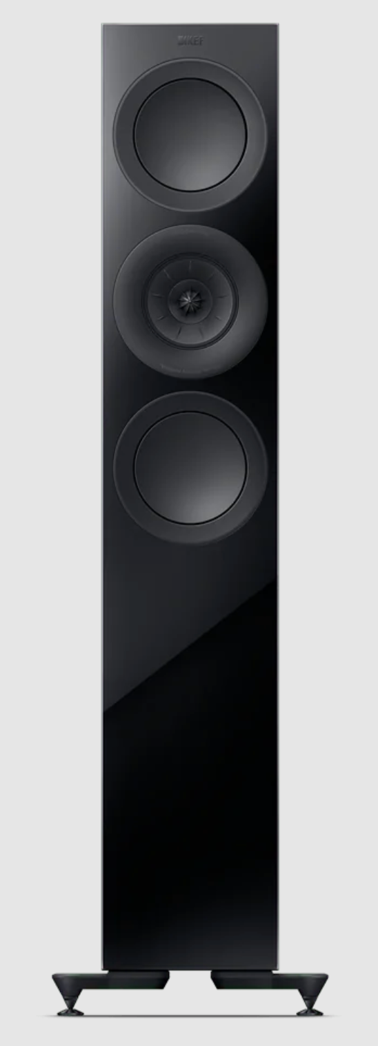 KEF R7 Meta Floorstanding Speakers in Gloss Black. Single speaker, front