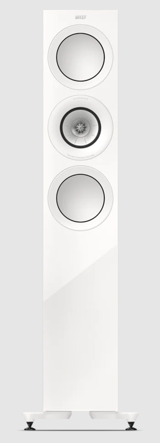 KEF R7 Meta Floorstanding Speakers in Gloss White. Single speaker, front