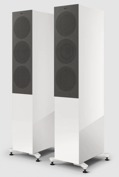 KEF R7 Meta Floorstanding Speakers in Gloss White with Grille