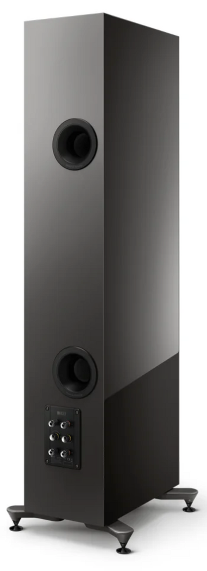 KEF R7 Meta Floorstanding Speakers in Titanium Gloss, special edition. Back of speaker