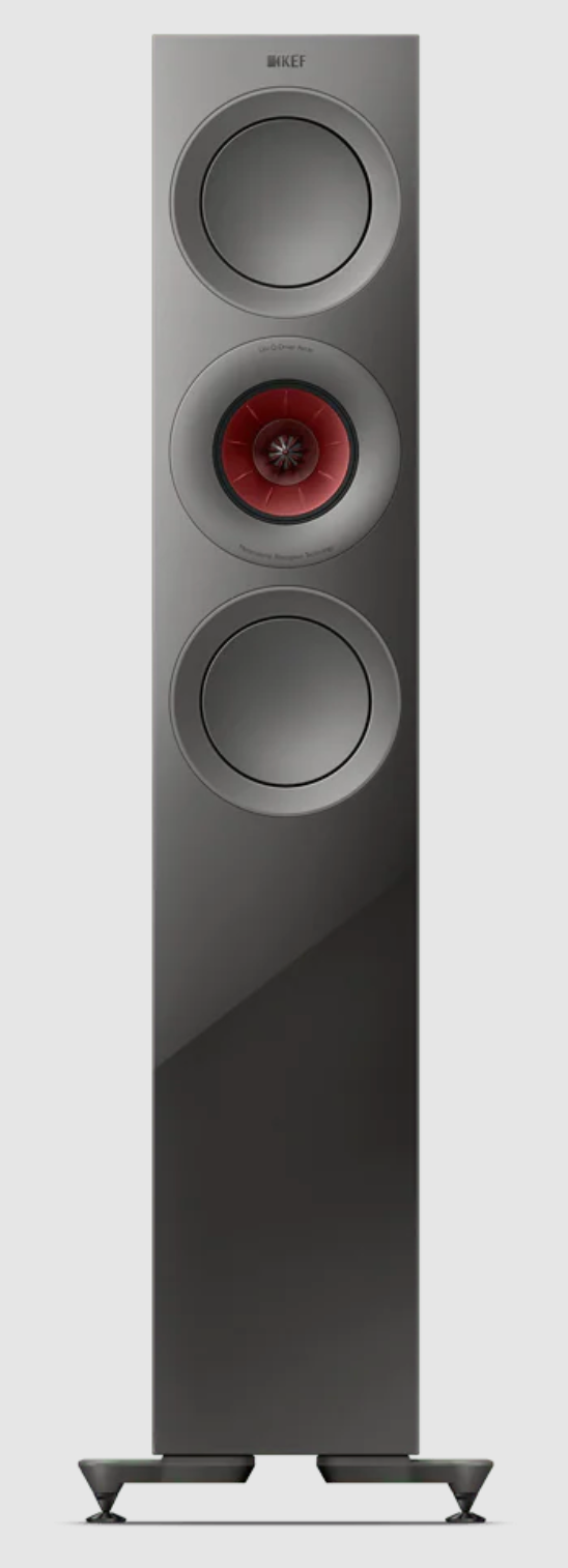 KEF R7 Meta Floorstanding Speakers in Titanium Gloss, special edition. Single speaker, front