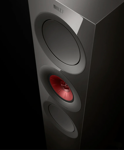 KEF R7 Meta Floorstanding Speakers in Titanium Gloss, special edition. Closeup