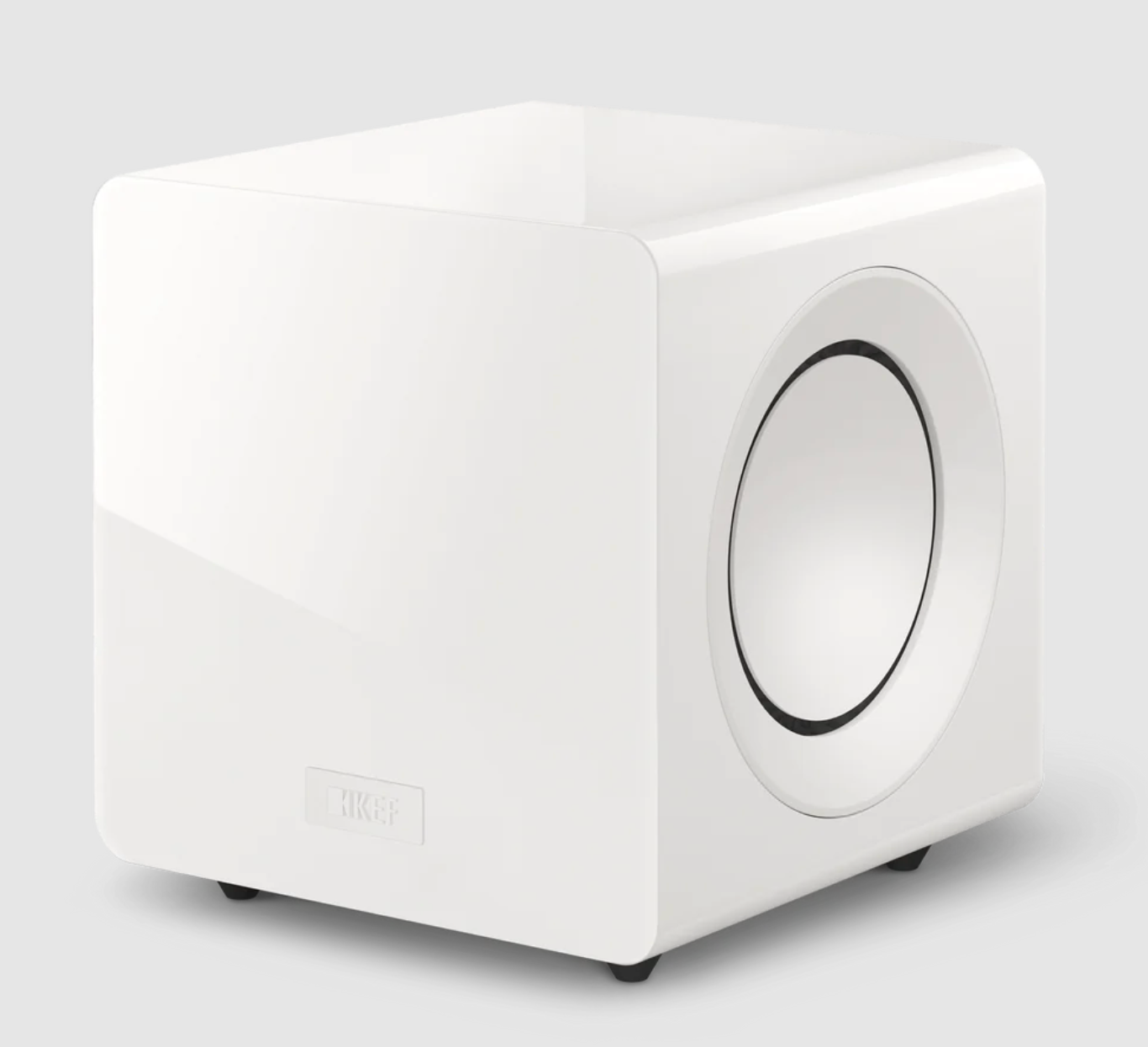 KEF KC92 Dual 9" Subwoofer in White, angled  view