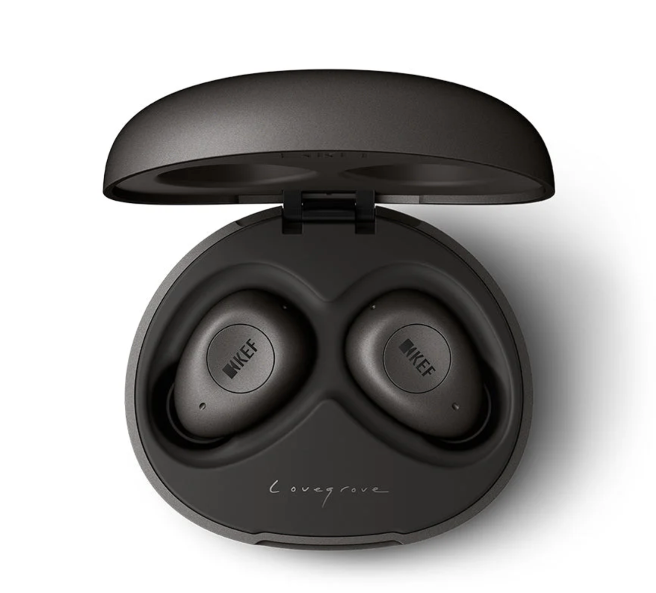 KEF Mu3 Noise Cancelling True Wireless Earbuds in Charcoal Grey, in case