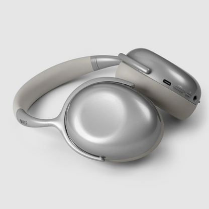 KEF Mu7 Noise Cancelling Wireless Headphones in Silver Grey,  flat