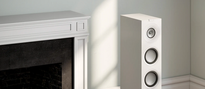 KEF Q11 Meta 3-way Floorstanding Speakers in Satin White, in room