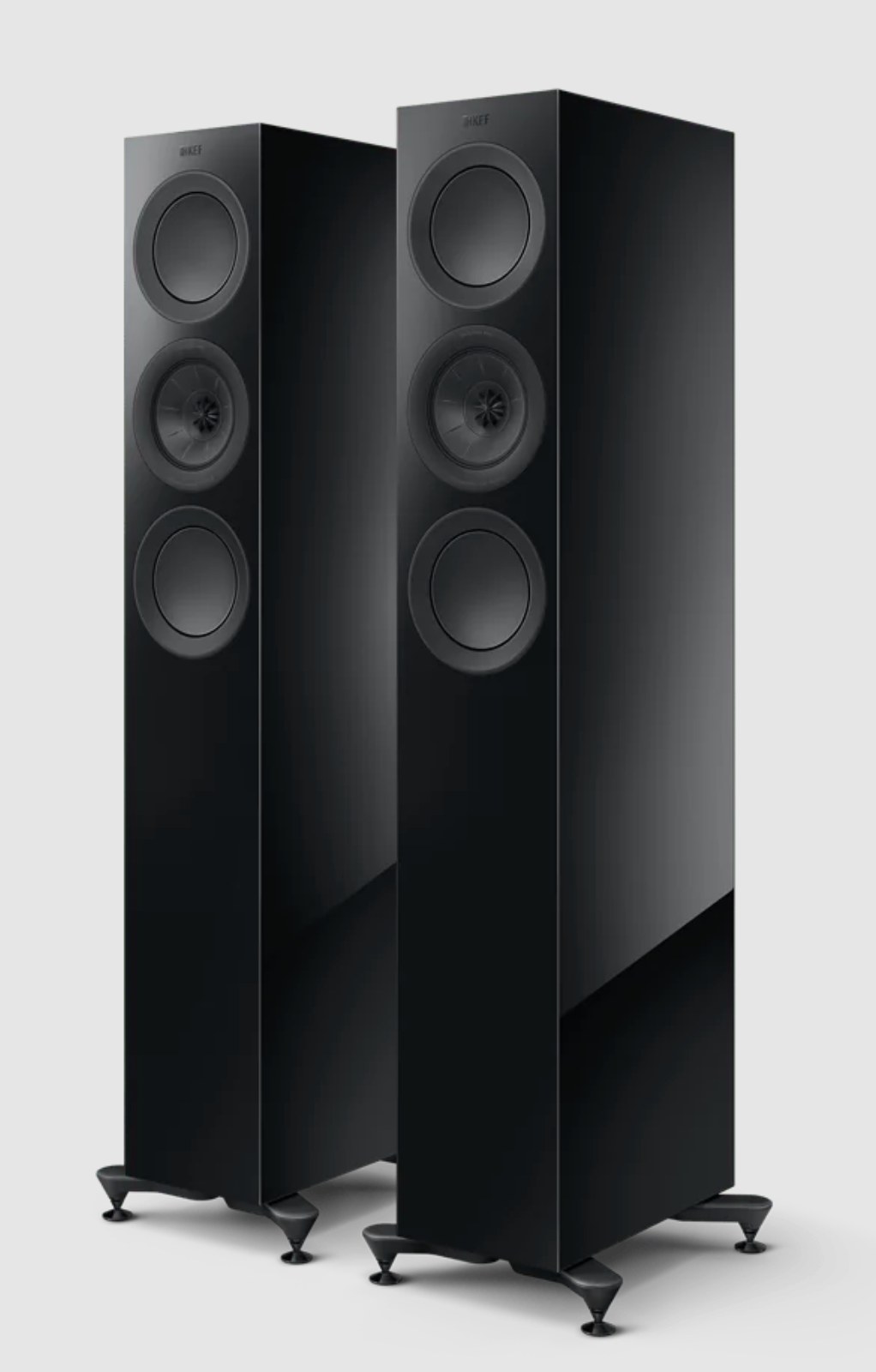 KEF R5 Meta Floorstanding Speakers in Gloss Black.