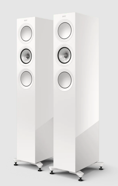 KEF R5 Meta Floorstanding Speakers in Gloss White.