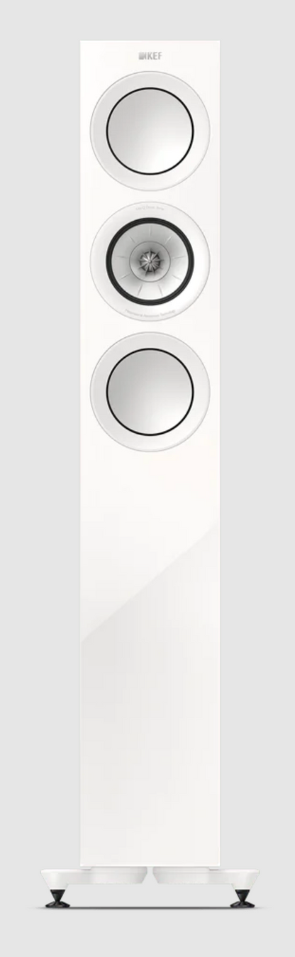 KEF R5 Meta Floorstanding Speakers in Gloss White. Individual speaker