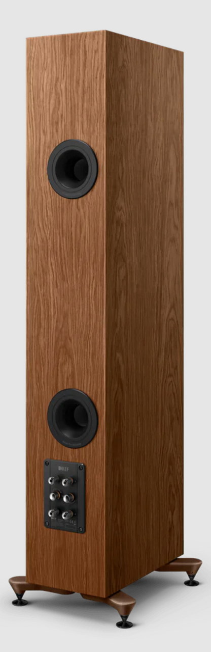 KEF R5 Meta Floorstanding Speakers in Walnut. Individual speaker, back