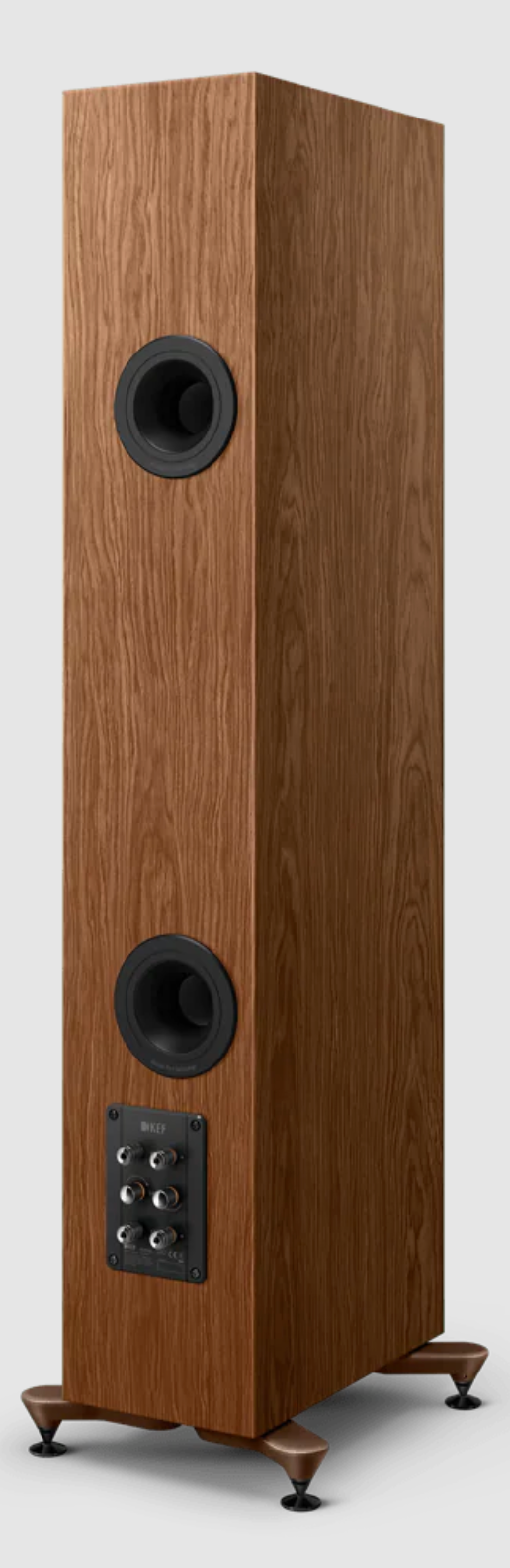 KEF R5 Meta Floorstanding Speakers in Walnut. Individual speaker, back