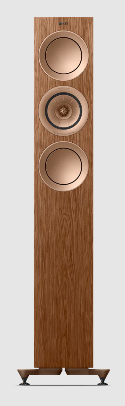 KEF R5 Meta Floorstanding Speakers in Walnut. Individual speaker