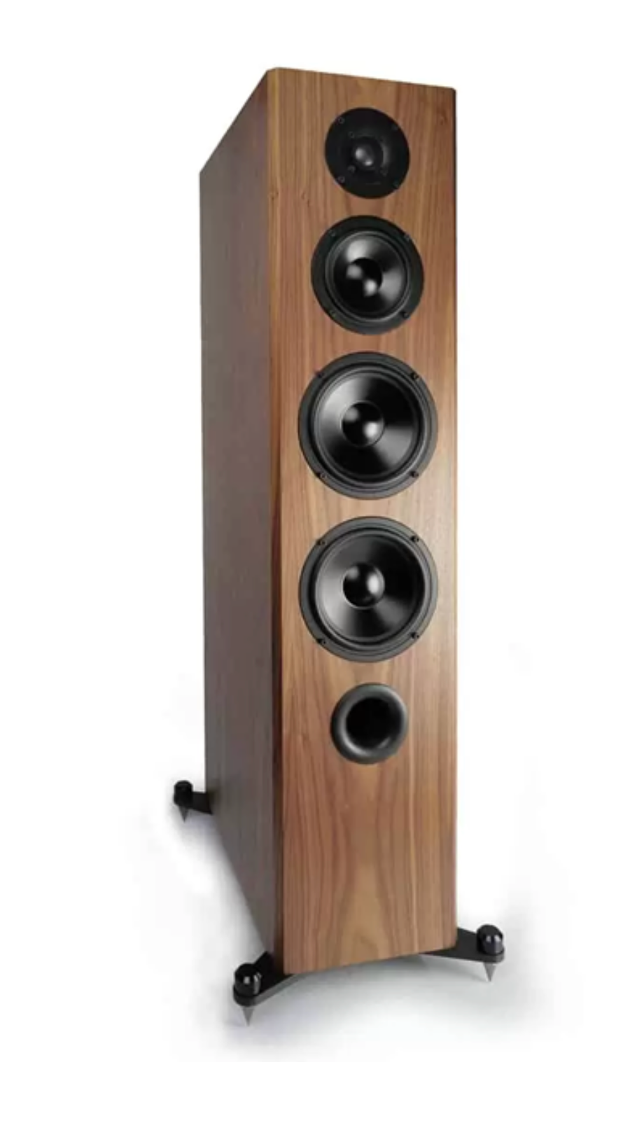 KLH Kendall 2F Floorstanding Speaker in English Walnut. Image shows speaker without grille