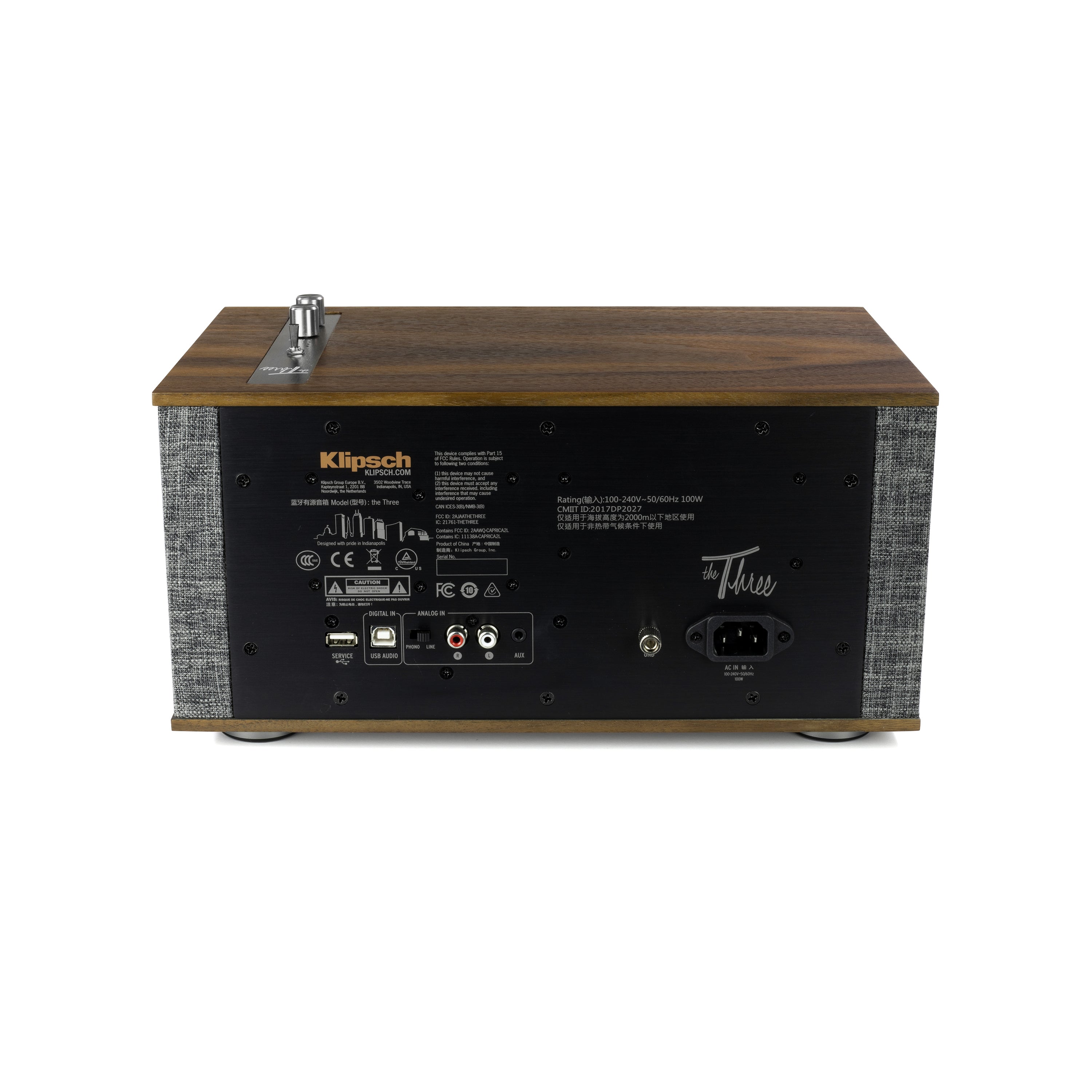 Klipsch The Three II wireless speaker in Walnut. Rear image