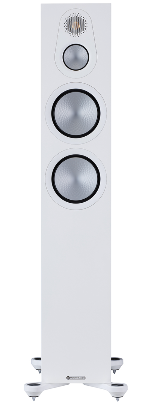 Monitor Audio Silver 300 7G Floorstanding Speakers (pair) in Satin White, front, individual speaker