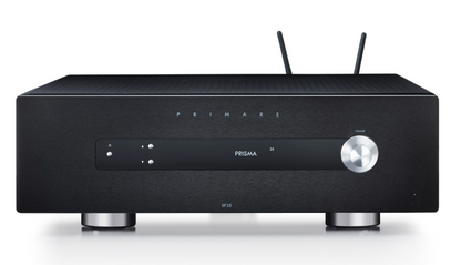 Primare SP25 Prisma Home Cinema Preamplifier in black, front of unit