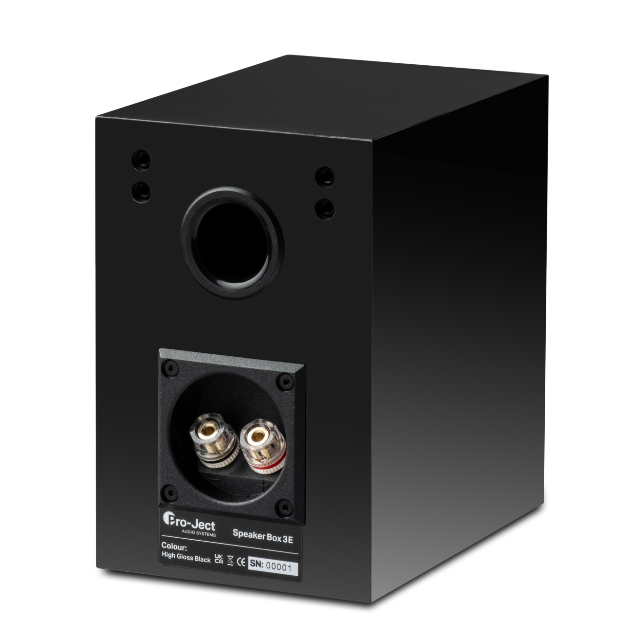 ProJect Speaker Box 3 E Bookshelf Speaker in high gloss black, rear of speaker