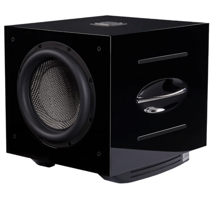 REL Carbon Special subwoofer, black angled, without grille