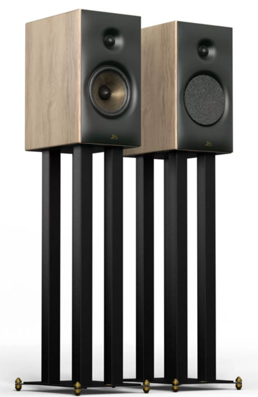 Revival Audio SPRINT 3 Bookshelf Speakers Pair, on stands in Blonde Oak